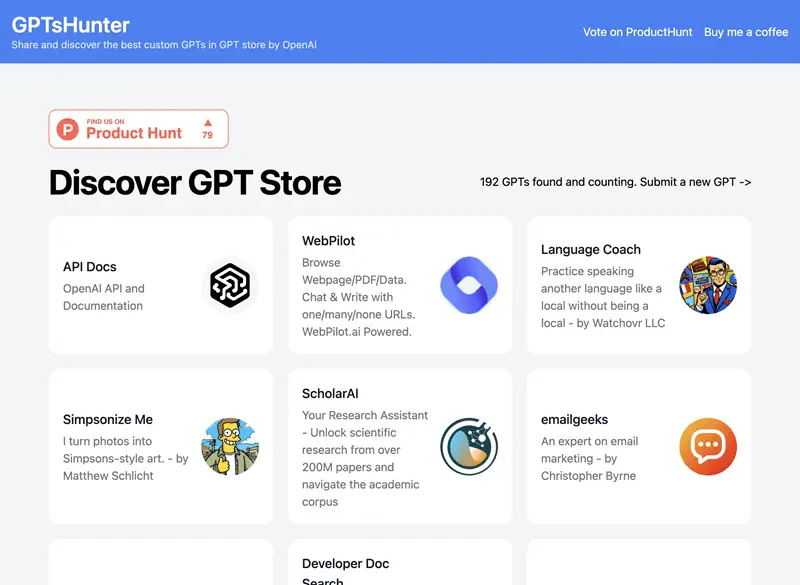 一个分享和发现 GPTs 的网站「GPTs Hunter」 一个分享和发现 GPTs 的网站「GPTs Hunter」