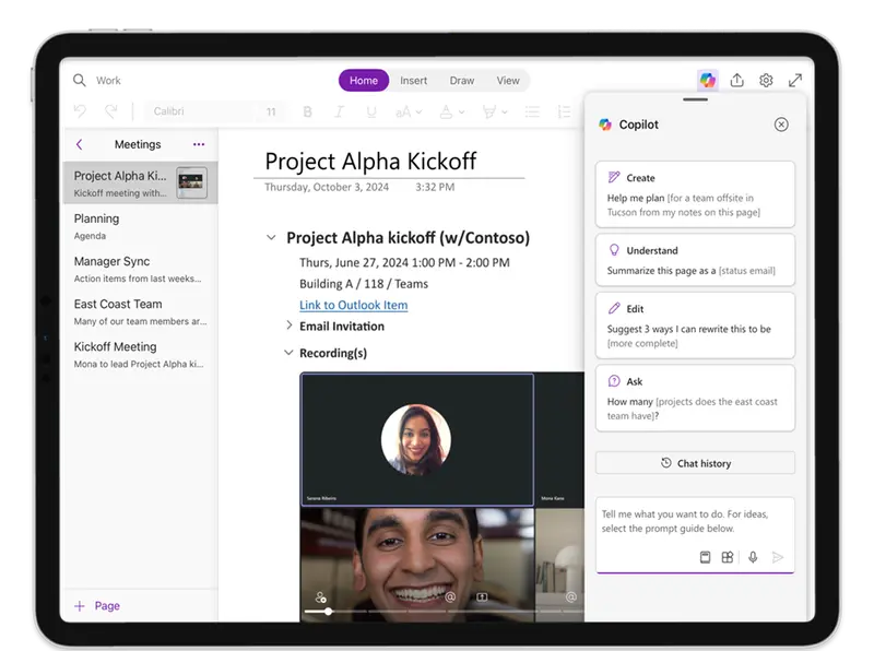 微软将Copilot AI助手扩展到OneNote for Mac和iPad